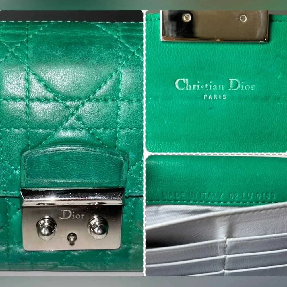 Christian Dior Miss Dior Green Quilted Leather Wallet